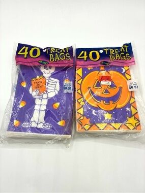 Vintage 1995 Fun World Halloween Treat Bags Skeleton & Pumpkin Sealed Lot of 2